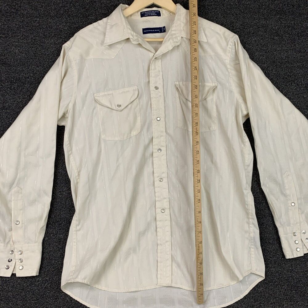 Vtg Men’s Panhandle Slim Pearl Snap Cream Cowboy Shirt SZ L / 16.5 -35 Silver - Picture 8 of 13